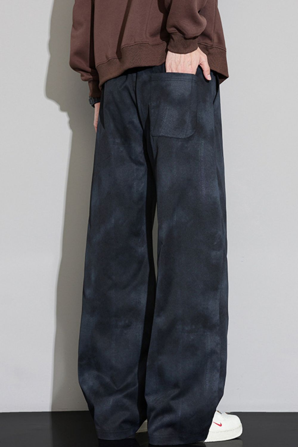Back profile of the URBAN UNIT Static Wash Pant in Phantom Wash, showcasing the moody tie-dye aesthetic and structured back pocket.