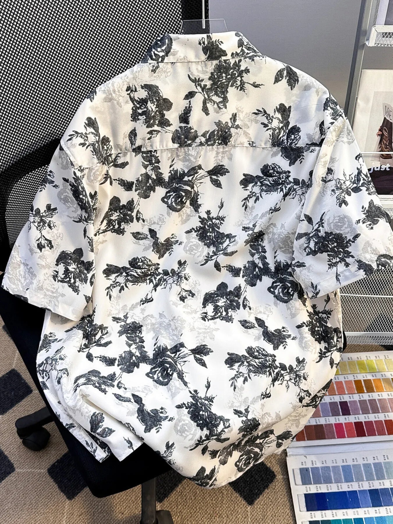 UU Concrete Bloom Short Sleeve Button-Up Chalk White Back - URBAN UNIT
