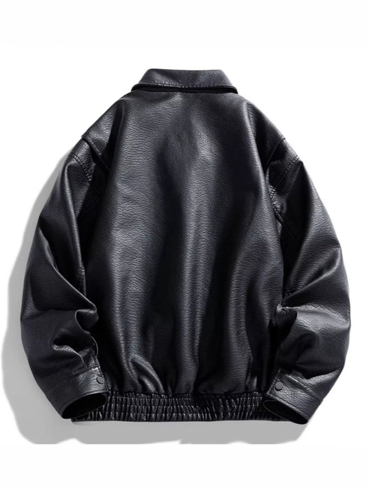 UU PHANTOM SHELL Faux Leather Bomber Jacket in Midnight Black — back view detail | URBAN UNIT