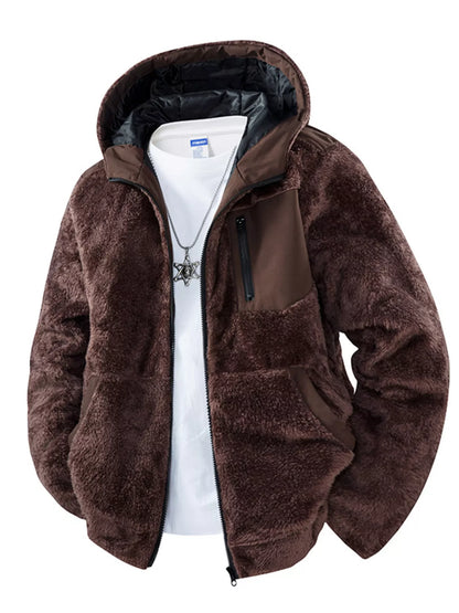 UU STEALTH GRID Fleece Zip-Up Hoodie in Industrial Mocha — front view oversized fit | URBAN UNIT