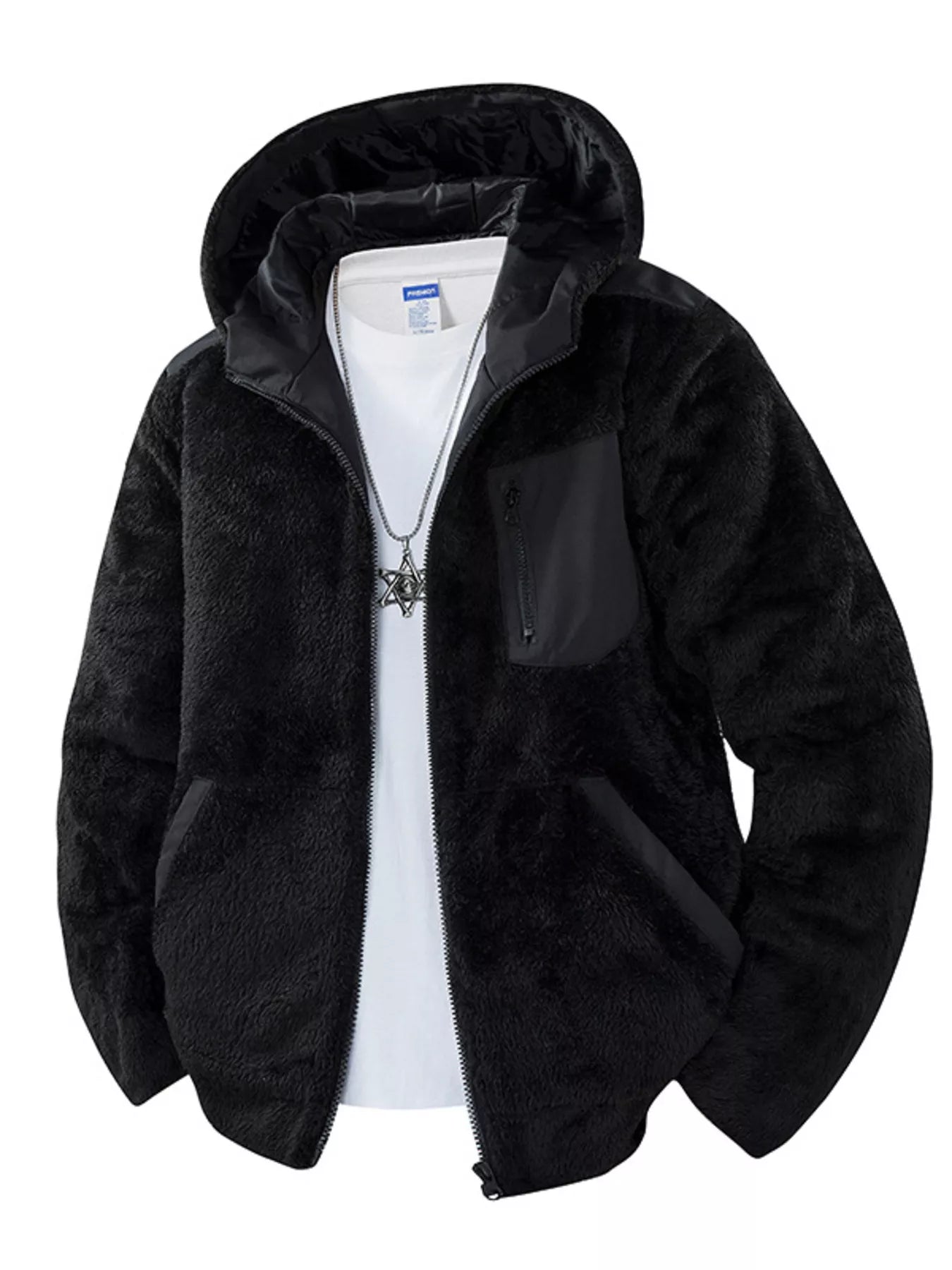 UU STEALTH GRID Fleece Zip-Up Hoodie in Midnight Black — front view oversized fit | URBAN UNIT