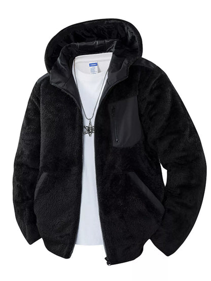 UU STEALTH GRID Fleece Zip-Up Hoodie in Midnight Black — front view oversized fit | URBAN UNIT