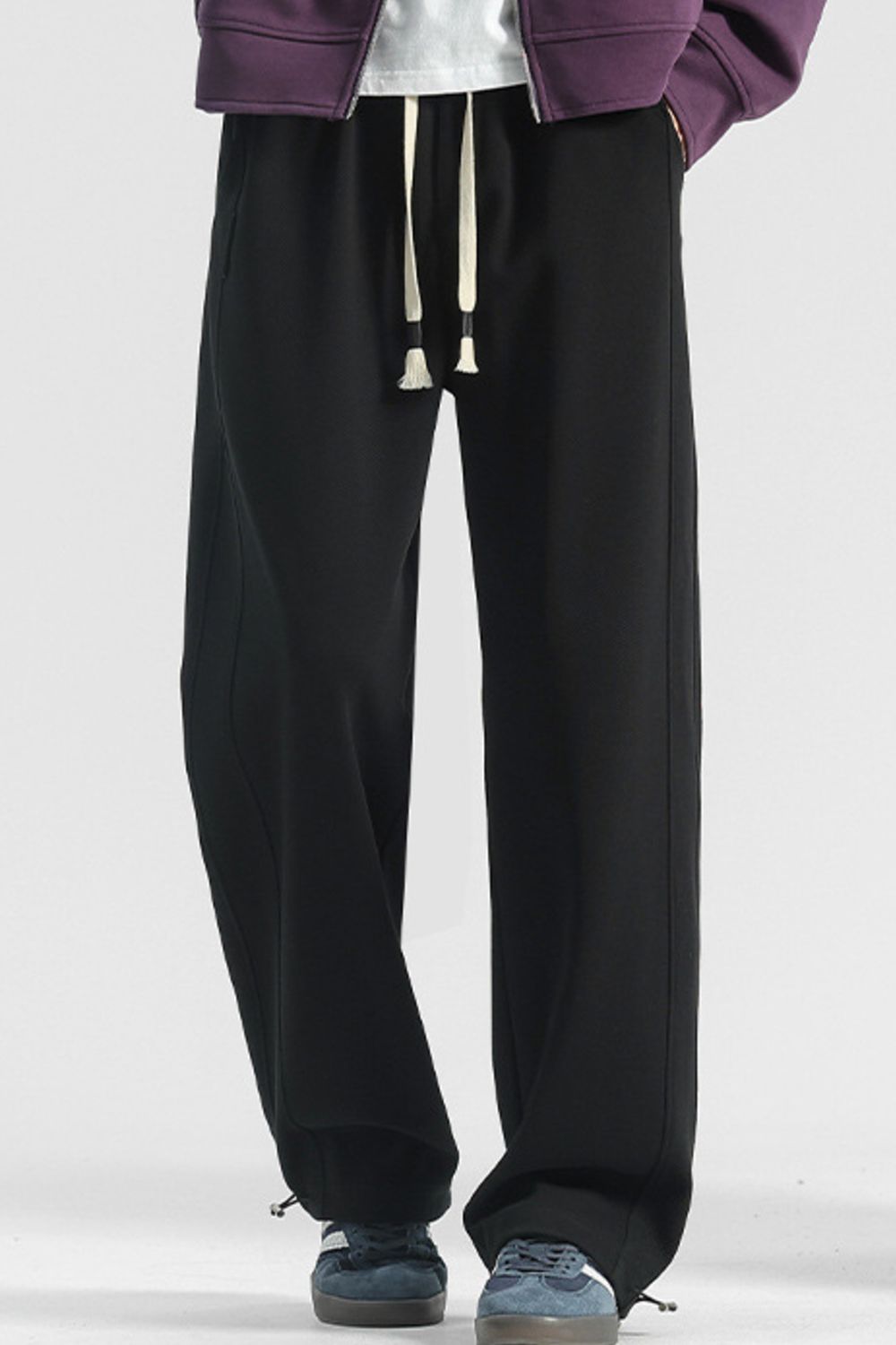 URBAN UNIT Core Structure Oversized Sweatpants in Midnight Black – Drawstring and Fabric Detail
