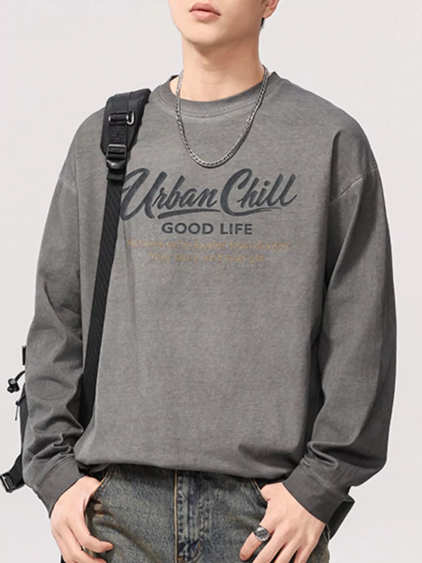 URBAN UNIT ECHO Oversized Long Sleeve in Concrete Grey - Men's Urban Streetwear Outfit