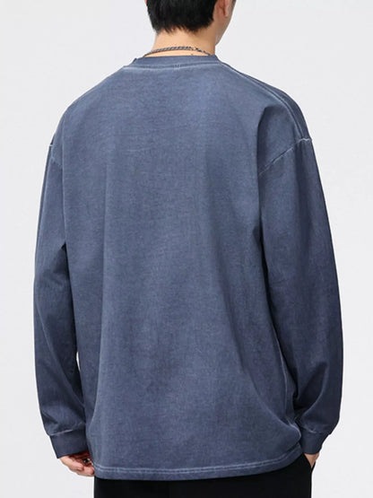 URBAN UNIT ECHO Oversized Long Sleeve in Faded Indigo - Drop Shoulder and Plus Size Optimized Back Fit