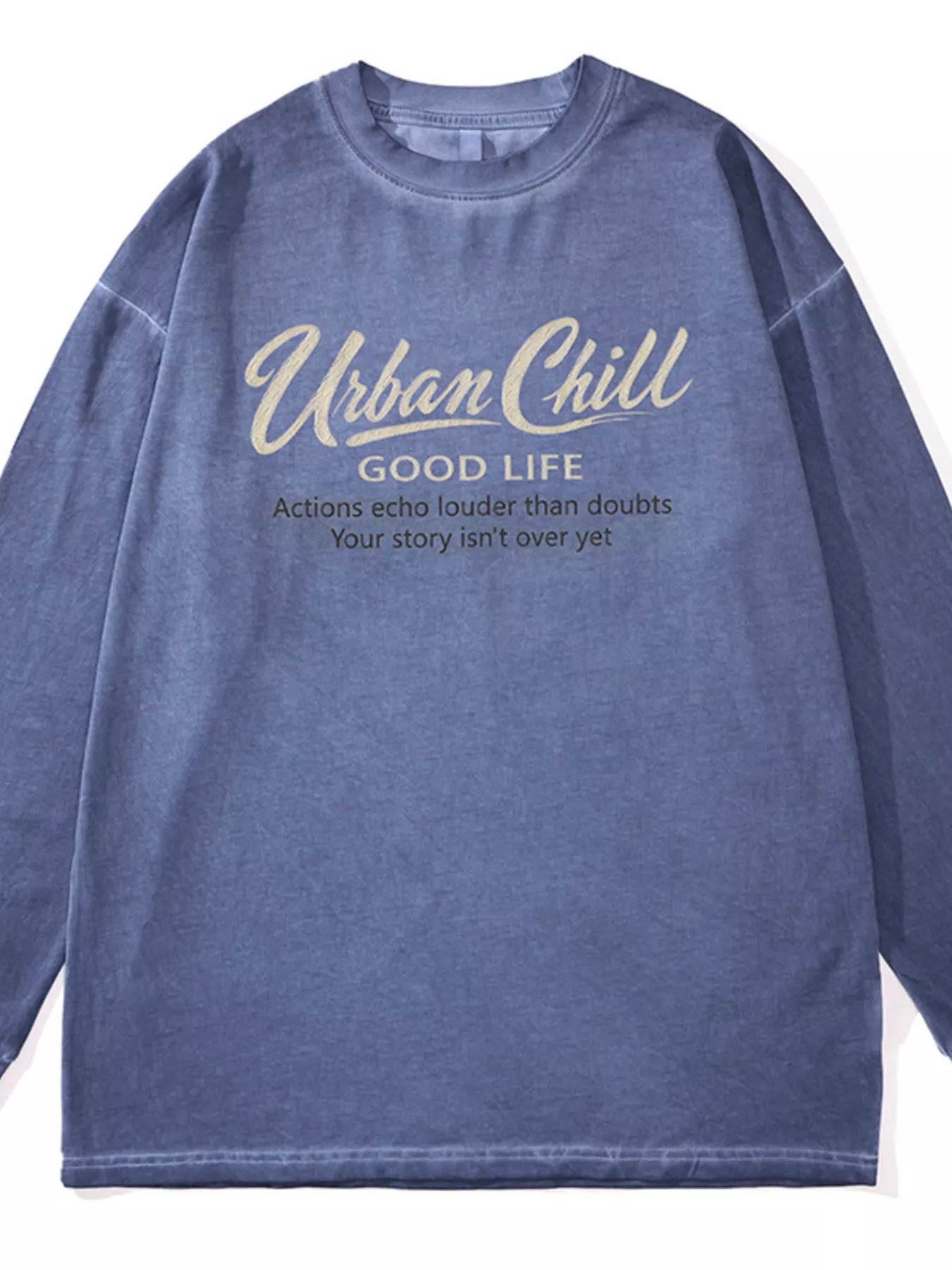 URBAN UNIT ECHO Oversized Long Sleeve in Faded Indigo - Flat Lay Product View
