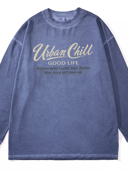 URBAN UNIT ECHO Oversized Long Sleeve in Faded Indigo - Flat Lay Product View