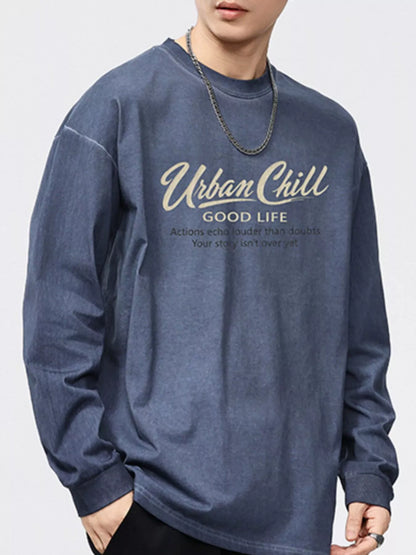 URBAN UNIT ECHO Oversized Long Sleeve in Faded Indigo - Men's Wide Cut Streetwear Front View