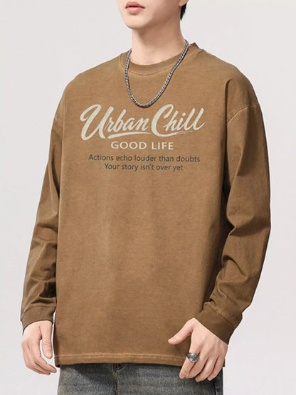 URBAN UNIT ECHO Oversized Long Sleeve in Vintage Mocha - High-Density Print Actions Echo Louder Than Doubts