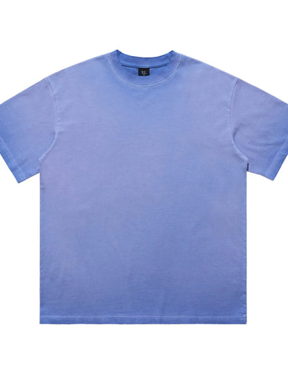 Front view of the URBAN UNIT Essential Vintage Wash Tee in Faded Slate blue, showing the heavy-duty neckline and vintage fade.