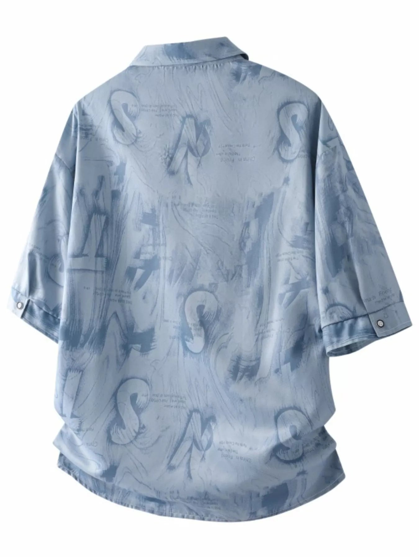 Glitch Blue Back: Back view of the URBAN UNIT Cipher Print Oversized Shirt in Glitch Blue, showcasing the Plus Size Optimized drape and relaxed streetwear fit.