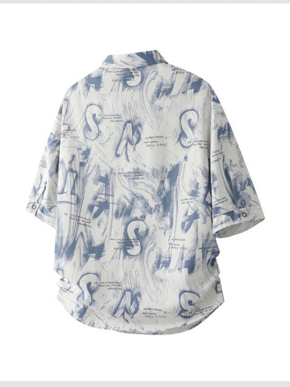 Static White Back: Back view of the URBAN UNIT Cipher Print Oversized Shirt in Static White, emphasizing the wide, drop-shoulder silhouette for maximum mobility.