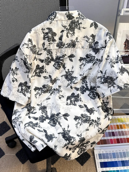 UU Concrete Bloom Short Sleeve Button-Up Chalk White Back - URBAN UNIT