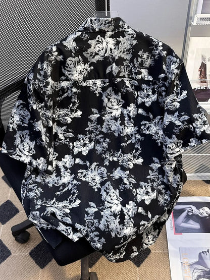 UU Concrete Bloom Short Sleeve Button-Up Midnight Black Back - URBAN UNIT