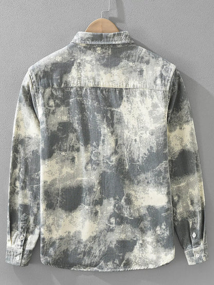 Back view of the URBAN UNIT Corrosion Oversized Shirt in Concrete Ash. Showcasing the structured Plus Size Optimized fit and industrial acid-wash aesthetic.