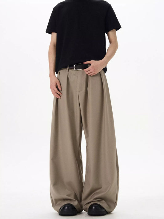 URBAN UNIT Foundation Pleat Wide-Leg Pants in Tactical Khaki - Front View oversized streetwear for men