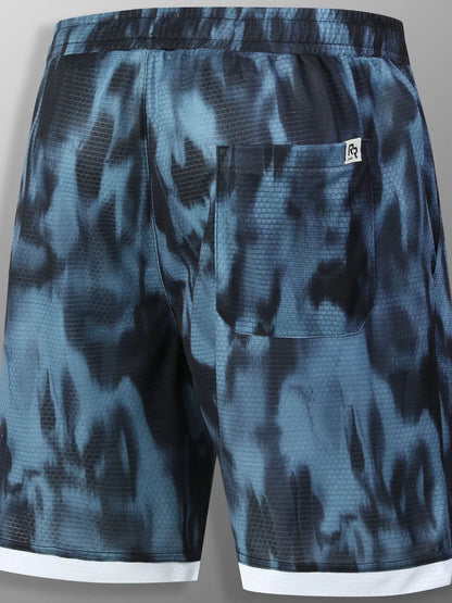 URBAN UNIT SHIFT Tie-Dye Active Shorts in Aqua Cyber Glitch - Back view highlighting the distorted turquoise and black pattern.