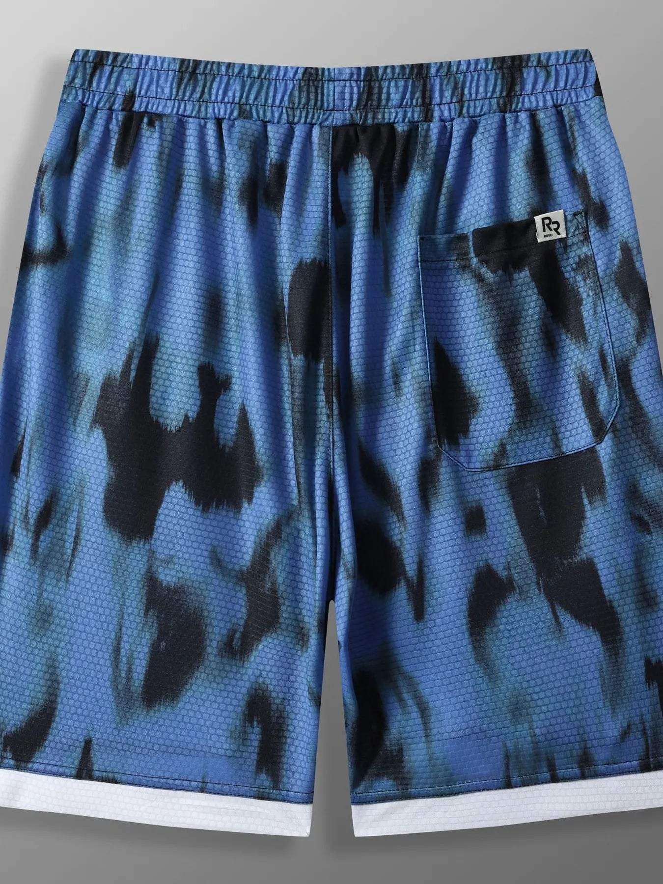 URBAN UNIT SHIFT Tie-Dye Active Shorts in Midnight Blue Distortion - Back view featuring rear pocket detail and relaxed drape.