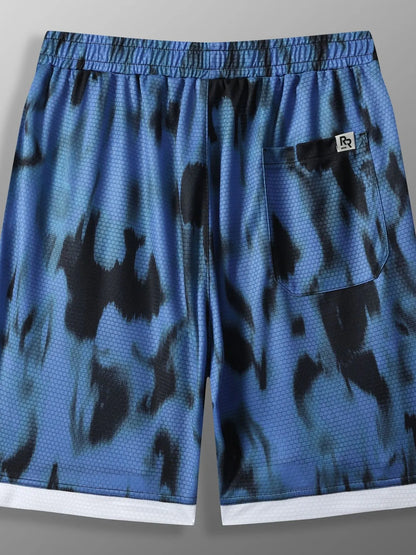 URBAN UNIT SHIFT Tie-Dye Active Shorts in Midnight Blue Distortion - Back view featuring rear pocket detail and relaxed drape.