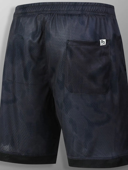 URBAN UNIT SHIFT Tie-Dye Active Shorts in Obsidian Black Phantom - Back view detailing the structured silhouette for the urban grind.