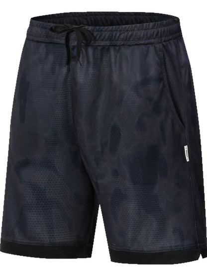 URBAN UNIT SHIFT Tie-Dye Active Shorts in Obsidian Black Phantom - Front view showing the stealth dark charcoal pattern and plus size optimized cut.