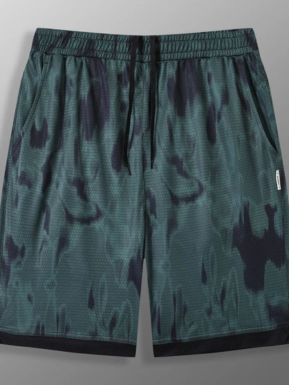 URBAN UNIT SHIFT Tie-Dye Active Shorts in Toxic Lime Shadow - Front view displaying the bold green and black street aesthetic.